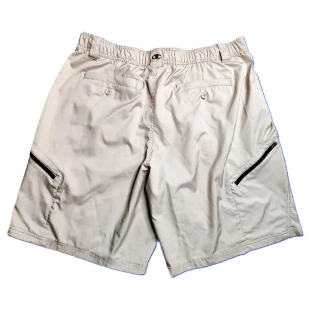 Champion Beige Elastic Waist Cargo Shorts XL Polyester Zip Pocket Athletic